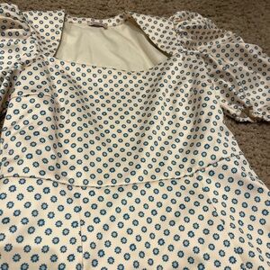 Elegant Cream and Blue Floral Mini Dress